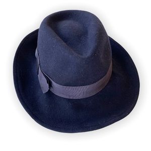 Vintage Lancaster Wool Fedora in Navy